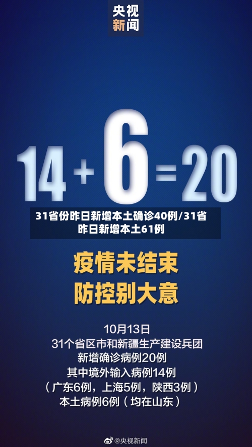 31省份昨日新增本土确诊40例/31省昨日新增本土61例