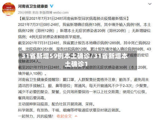 31省新增59例本土确诊/31省新增本土确诊1