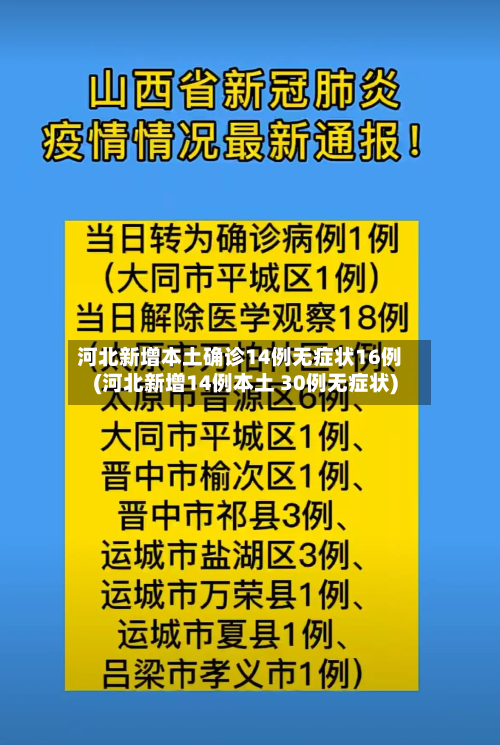 河北新增本土确诊14例无症状16例(河北新增14例本土 30例无症状)