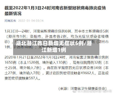 湖北潜江昨日新增无症状5例/潜江新增1例
